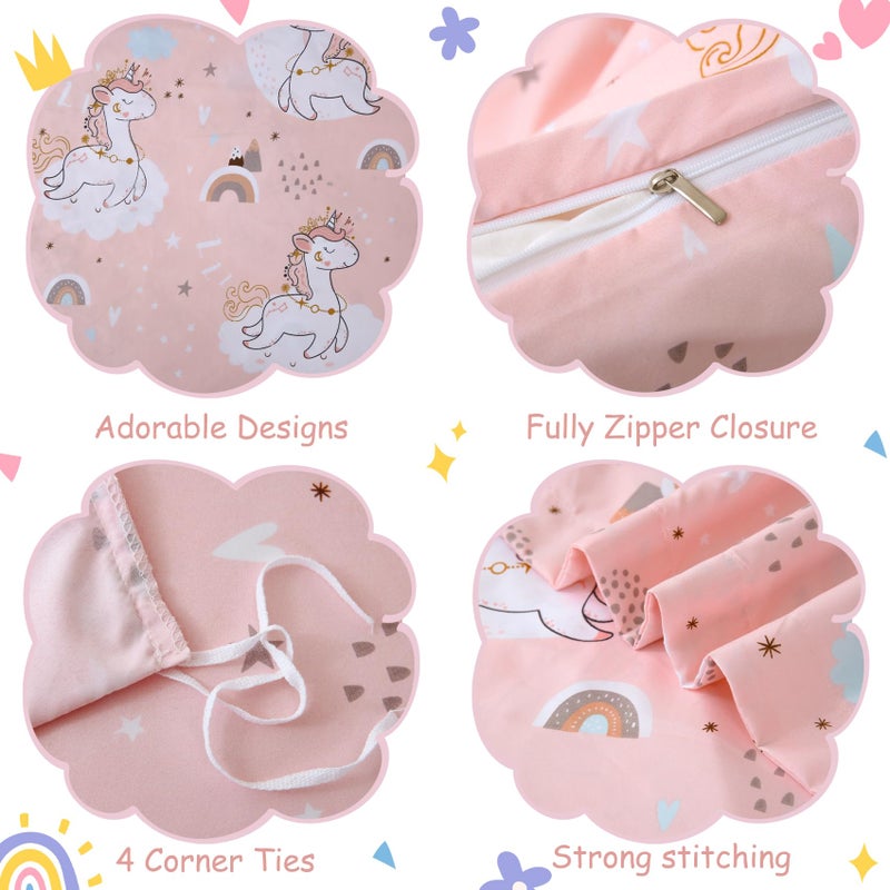 JSD Pink Unicorn Kids Duvet Cover Set Queen Size, 3 Piece Girls Printed Microfiber Bedding Comforter Cover with Pillow Shams Zipper Closure, Comforter Not Included - Image 2